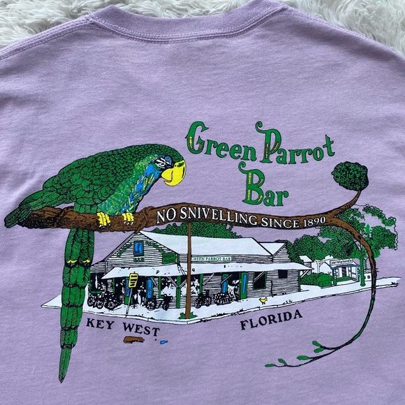GILDAN • The Green Parrot Bar, Key West FL Purple Crew neck T-shirt size large - Picture 13 of 14